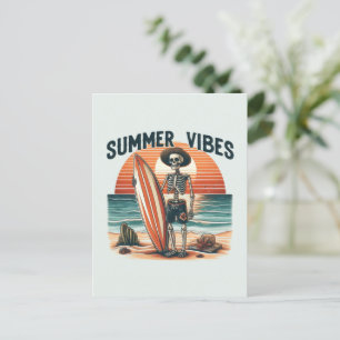 Cartão Postal De Festividades Summer Vibes Skeleton Surfer Sunset Beach Design