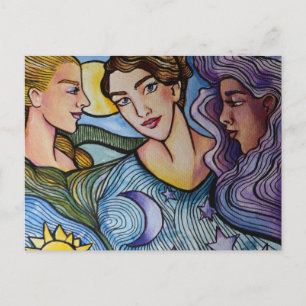 Cartão Postal De Festividades Sun Moon Stars Arte Feminina