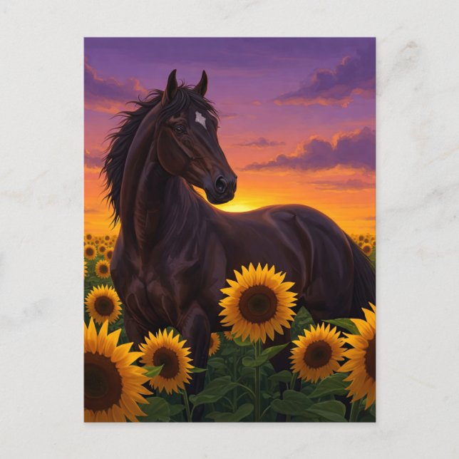Cartão Postal De Festividades Sunflower Horse at Sunset Elegant Art Postcard (Frente)
