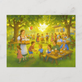 Cartão Postal De Festividades Sunny Bavarian Beer Garden no Verão