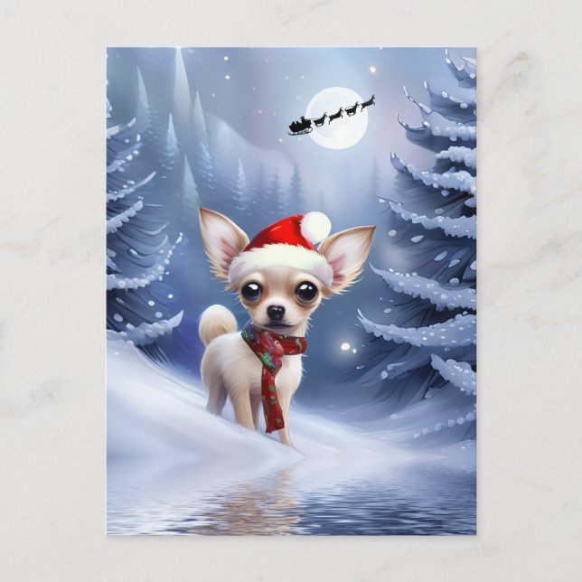 Cartão Postal De Festividades Super Bonito Natal Chihuahua Puppy (Frente)