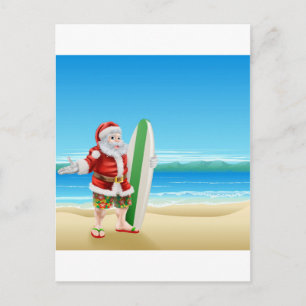 Cartão Postal De Festividades Surf Santa na praia