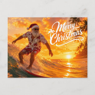 Cartão Postal De Festividades Surfando o Natal com o Papai Noel