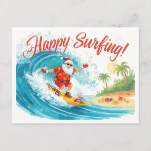 Cartão Postal De Festividades Surfando o Natal com o PAPAI NOEL