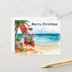 Cartão Postal De Festividades Surfando o Natal em julho com o PAPAI NOEL  