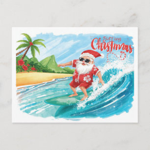 Cartão Postal De Festividades Surfando o Natal no Havaí Férias Tropicais de Papa