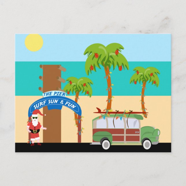 Cartão Postal De Festividades Surfar do Natal (Frente)