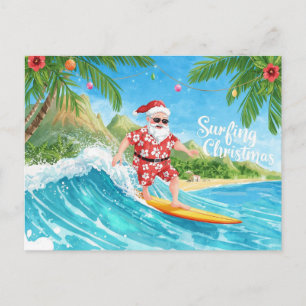 Cartão Postal De Festividades Surfar no Natal no Havaí Férias de Natal Tropicais