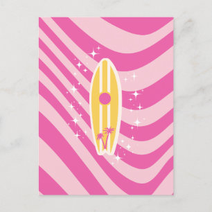 Cartão Postal De Festividades Surfboard Rosa, Arte de Praia, Víblias Tropicais,
