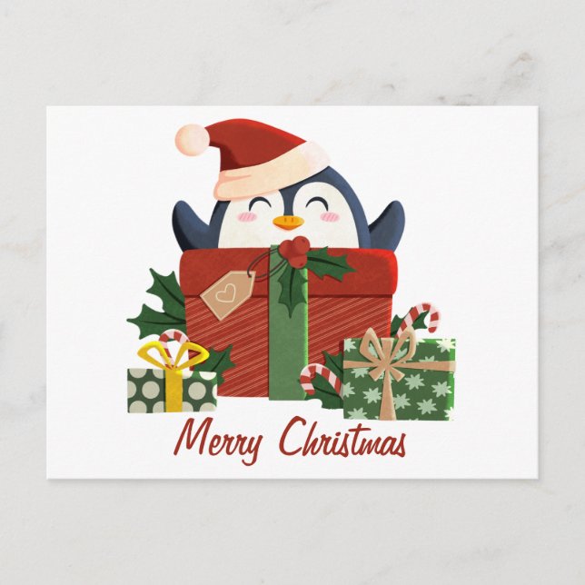 Cartão Postal De Festividades Süßer Pinguin wünscht frohe Weihnachten (Frente)