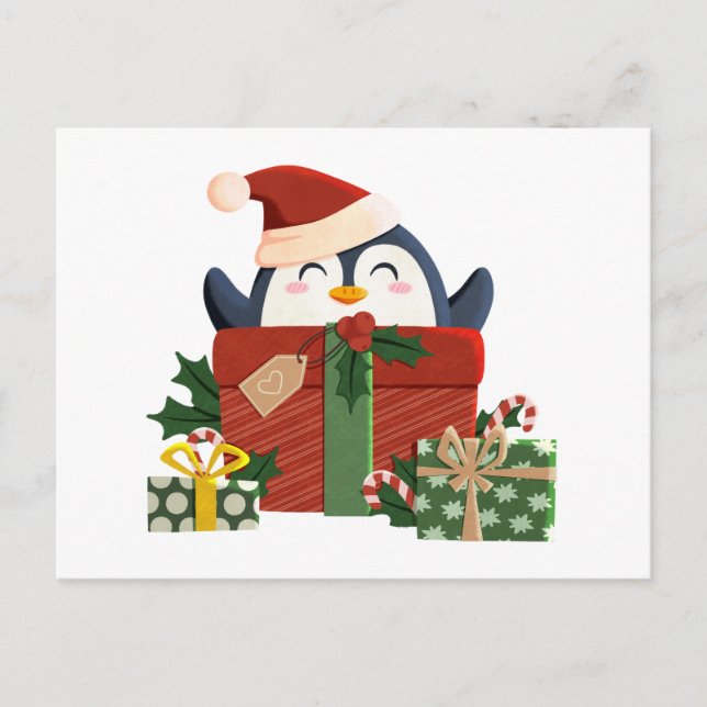 Cartão Postal De Festividades Süßer Pinguin wünscht frohe Weihnachten (Frente)
