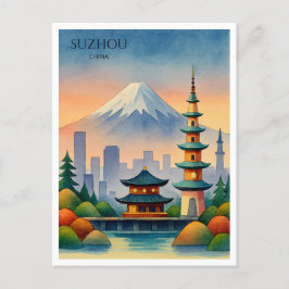 Cartão Postal De Festividades Suzhou China Watercolor Viagem Souvenir