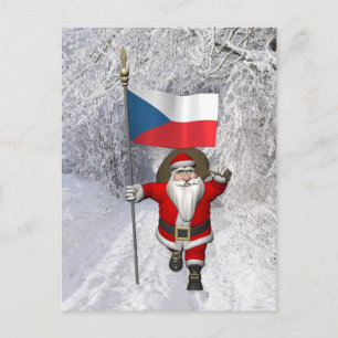 Cartão Postal De Festividades Sweet Santa Claus Com Bandeira Da República Checa