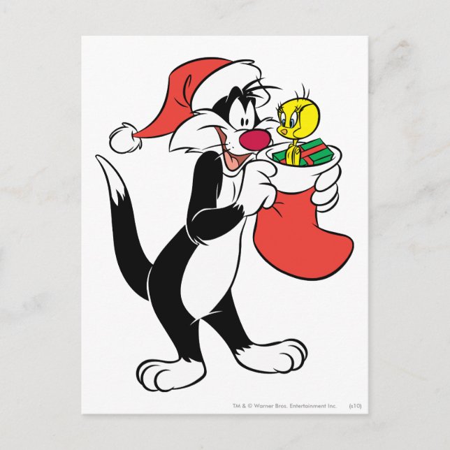 Cartão Postal De Festividades Sylvester Cat com Stocks (Frente)