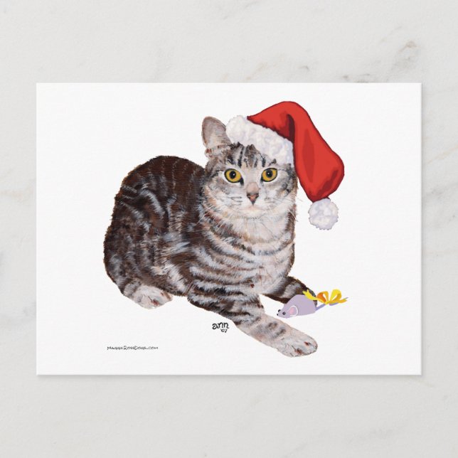 Cartão Postal De Festividades Tabby Cat. de Shorthair Americano - Natal (Frente)