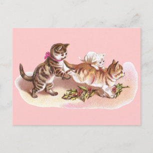 Cartão Postal De Festividades Tabby Cats & Holly Victorian Christmas