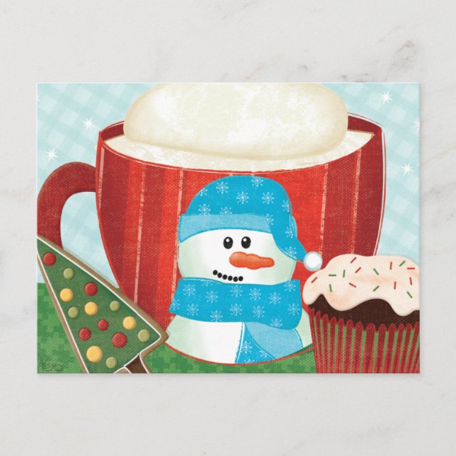 Cartão Postal De Festividades Taça verde de férias com cacau quente (Frente)