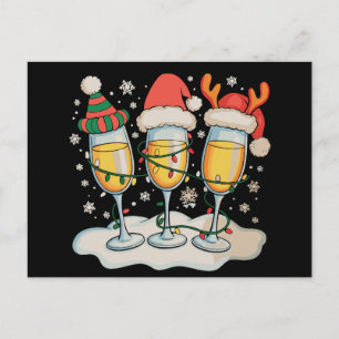 Cartão Postal De Festividades Taças de Champanhe Papai Noel Rena Christmas Natal