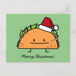 Cartão Postal De Festividades Taco vestindo Santa Hat Casca de Natal salsa