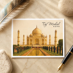 Cartão Postal De Festividades Taj Mahal Agra Índia Aquarela Viagem