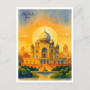 Cartão Postal De Festividades Taj Mahal Índia Aquarela Lembrança