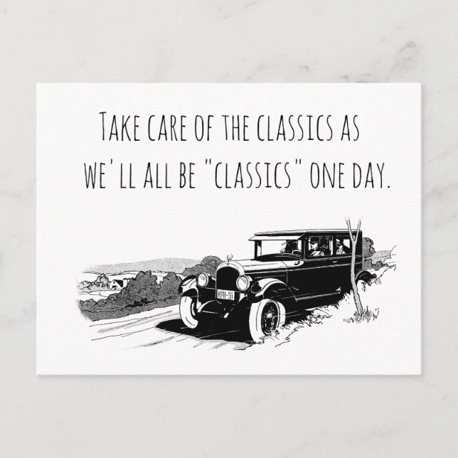 Cartão Postal De Festividades Take Care of Classic Cars (Frente)