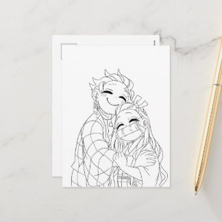 Cartão Postal De Festividades Tanjiro and Nezuko hug