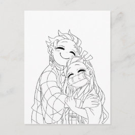 Cartão Postal De Festividades Tanjiro and Nezuko hug
