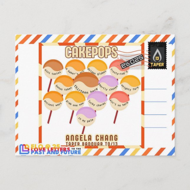 Cartão Postal De Festividades Taper:CakePops Hello De ELO2025 (Frente)
