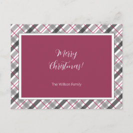 Cartão Postal De Festividades Tartan Balmoral Black Cinza Burgundy Monogramed