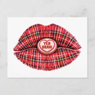 Cartão Postal De Festividades Tartan Presente Escocês Lábios Amor Arte Pop