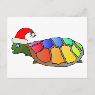 Cartão Postal De Festividades Tartaruga engraçada com Santa Hat