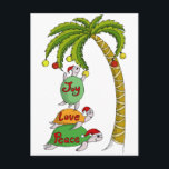 Cartão Postal De Festividades Tartaruga havaiana Santa do Natal<br><div class="desc">Modelo do vertical do cartão</div>