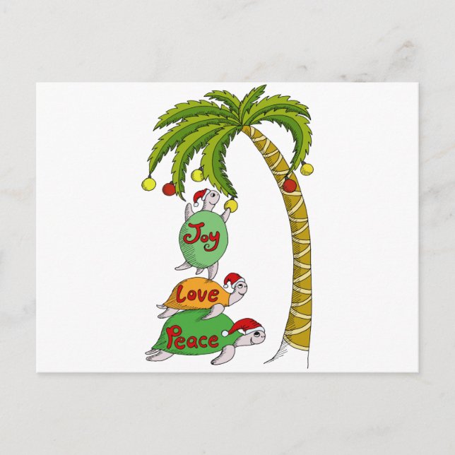 Cartão Postal De Festividades Tartaruga havaiana Santa do Natal (Frente)