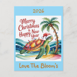 Cartão Postal De Festividades Tartaruga no Paraíso Natal Personalizada