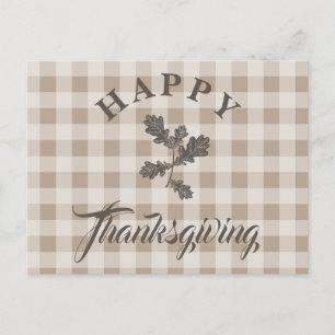Cartão Postal De Festividades Taupe Xadrez Modern Foliage Feliz Ação de Graças