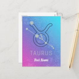 Cartão Postal De Festividades Taurus Zodiac Sinal Watercolor Horoscope