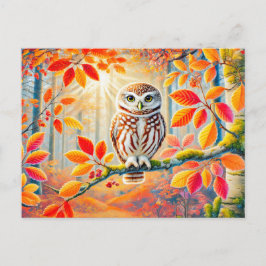 Cartão Postal De Festividades Tawny Owl na Floresta do outono
