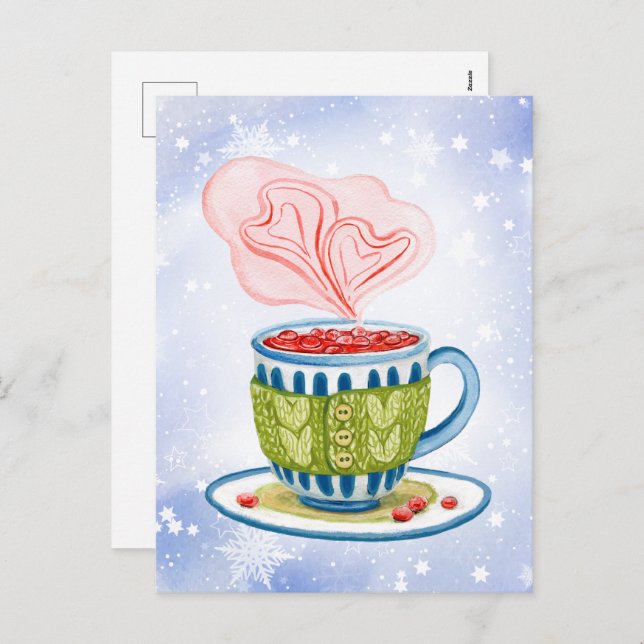 Cartão Postal De Festividades Teacup e corações rosa (Frente/Verso)