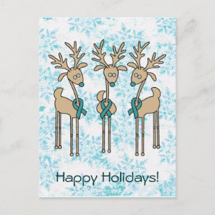 Cartão Postal De Festividades Teal Ribbon Reindeer