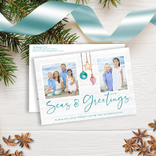 Cartão Postal De Festividades Teal Seas e Saudações Seashell Ornament Foto