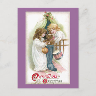 Cartão Postal De Festividades Teddy Bear Found in Stocking Vintage Christmas