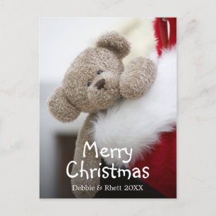 Cartão Postal De Festividades Teddy bear in Christmas stocking