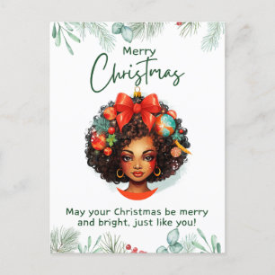 Cartão Postal De Festividades Tenham uma feliz de melanina, magia negra de Natal
