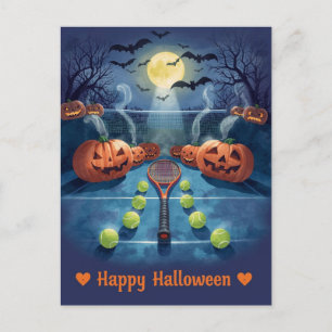 Cartão Postal De Festividades Tênis Halloween para Tênis Player com raquete
