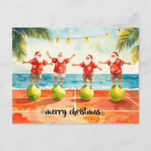 Cartão Postal De Festividades Tenis Natal Verão com Papai Noel na praia