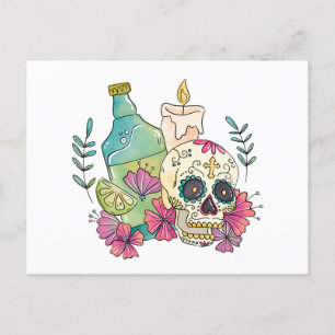 Cartão Postal De Festividades Tequila Sugar Skull