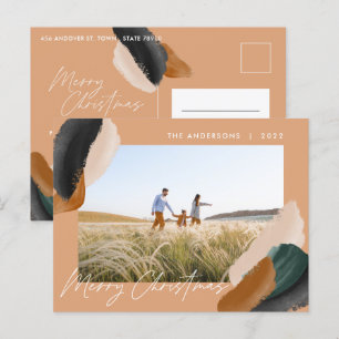 Cartão Postal De Festividades Terracota verde moderno minimalista foto em aquare