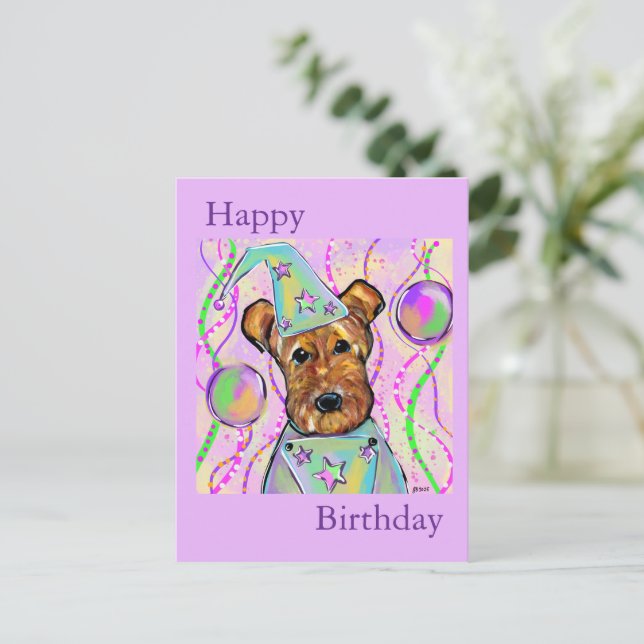 CARTÃO POSTAL DE FESTIVIDADES TERRIER AIREDALE   (Em pé/Frente)