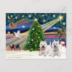 Cartão Postal De Festividades Terrier da Terra Oeste da Mágica Natal (dois)
